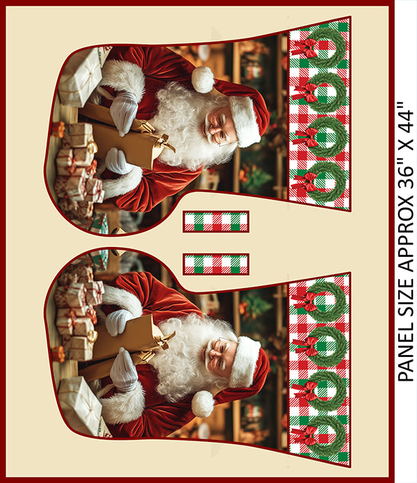 Santa in a Sock 36 Inch Panel Christmas