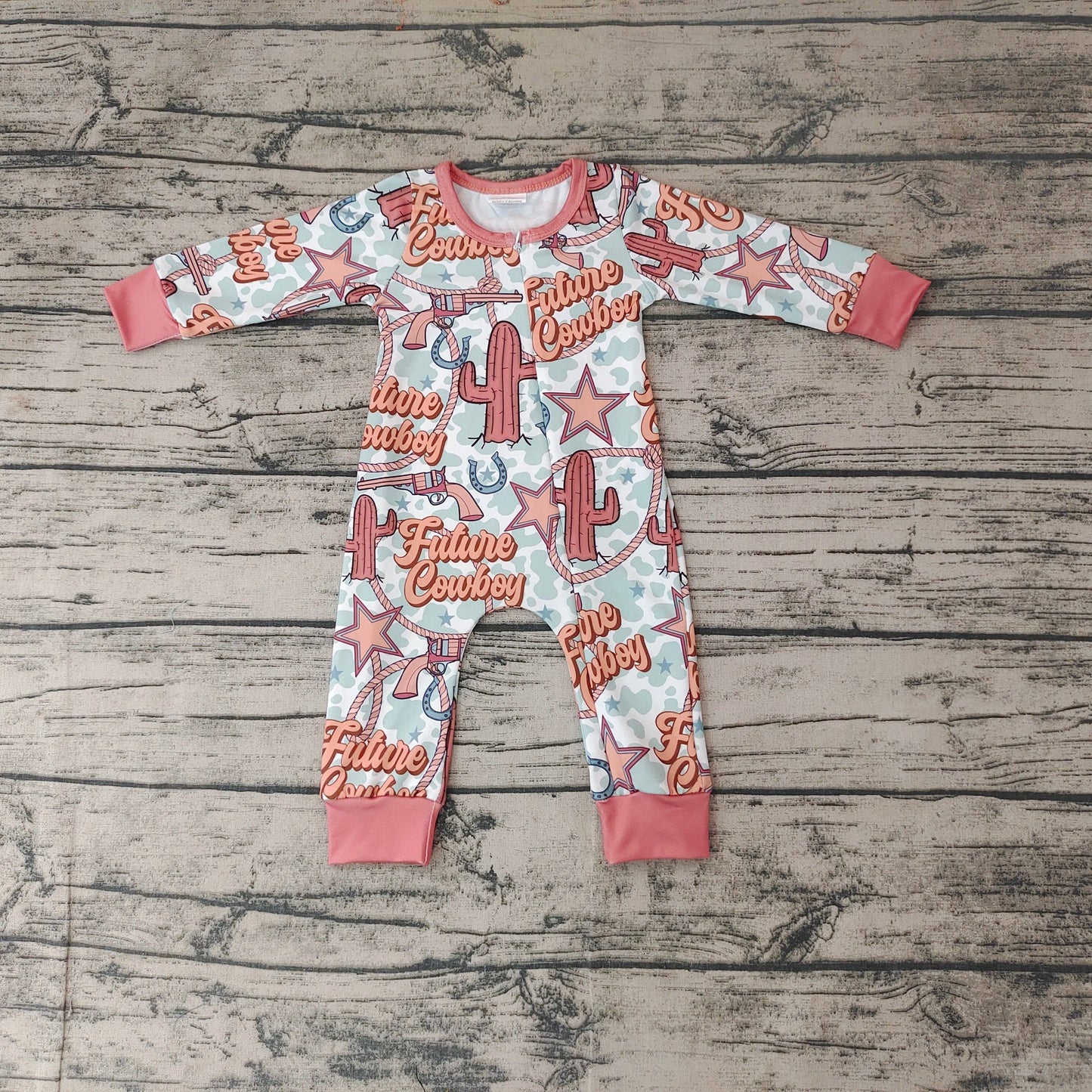 Baby Kids Western Cactus Zip Rompers