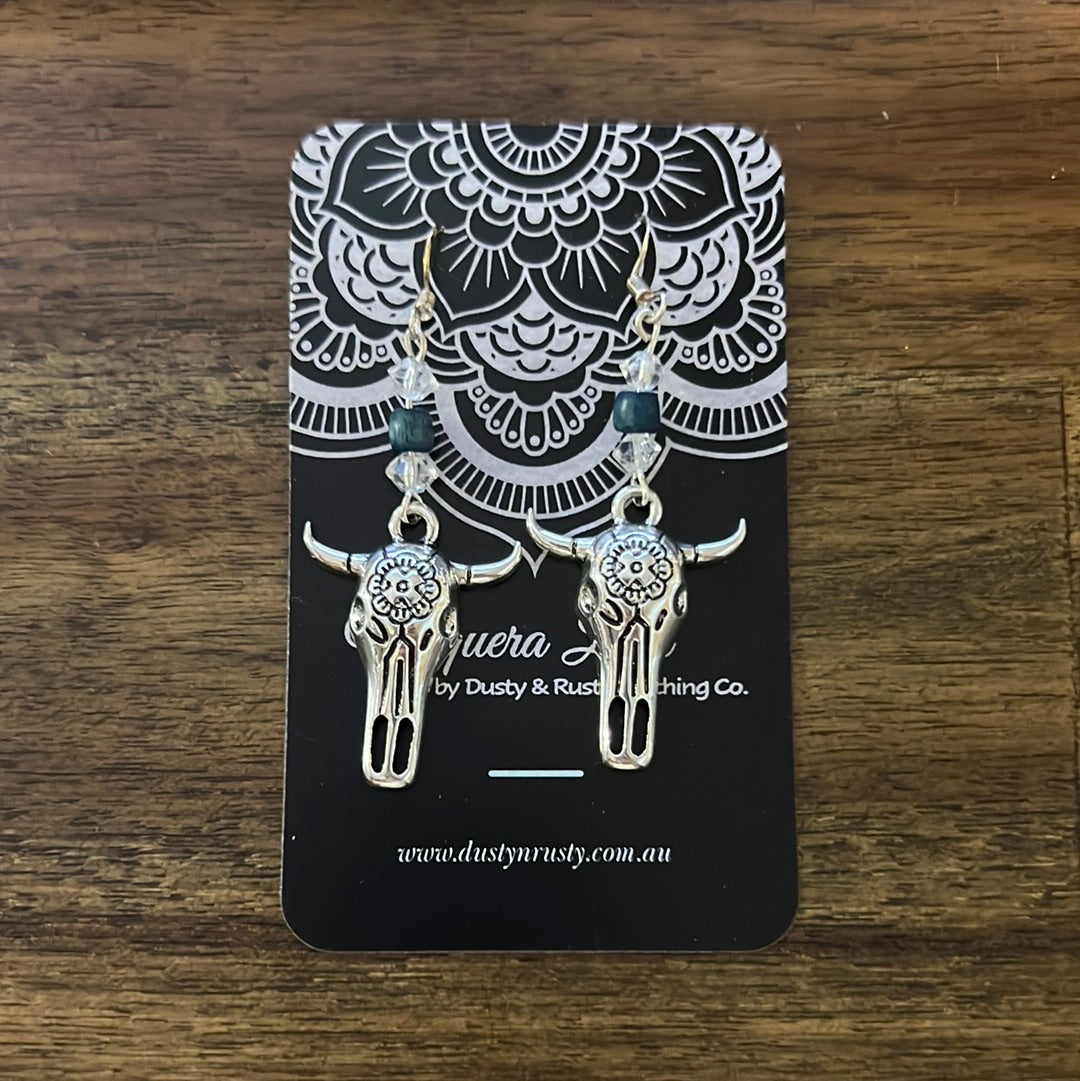 Silver & Blue Skull Earrings