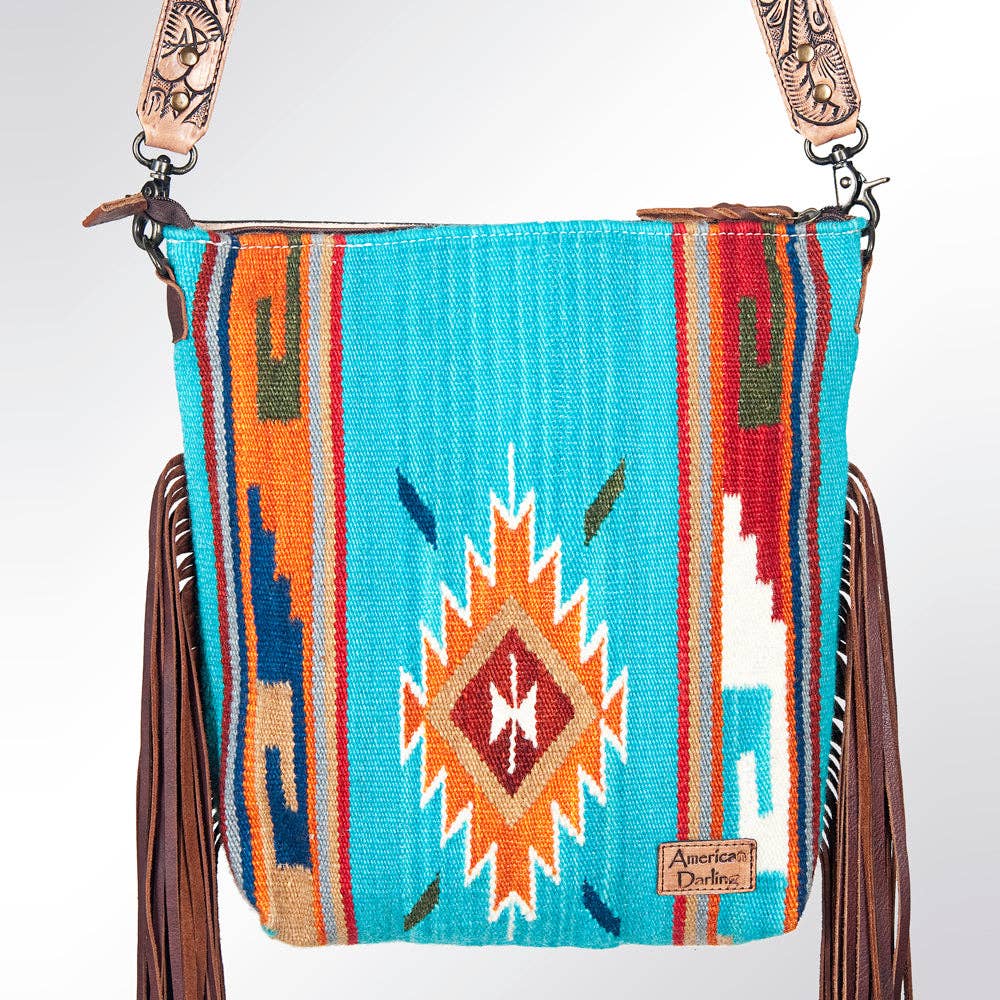 Tooled Leather & Saddle Blanket Crossbody Bag Jolene Western Fringe Purse by American Darling
