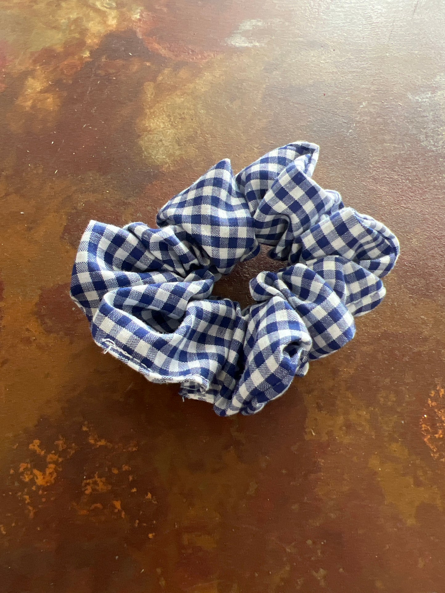 Dark Blue Check Scrunchie