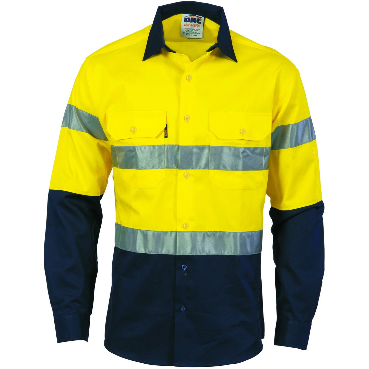 HiVis Drill Shirt - L/S reflective - Yellow / Navy