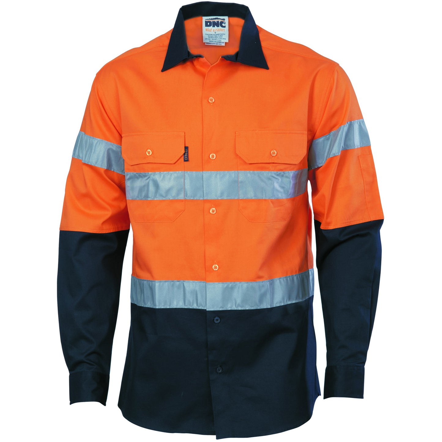 HiVis Drill Shirt - L/S reflective - Orange / Navy