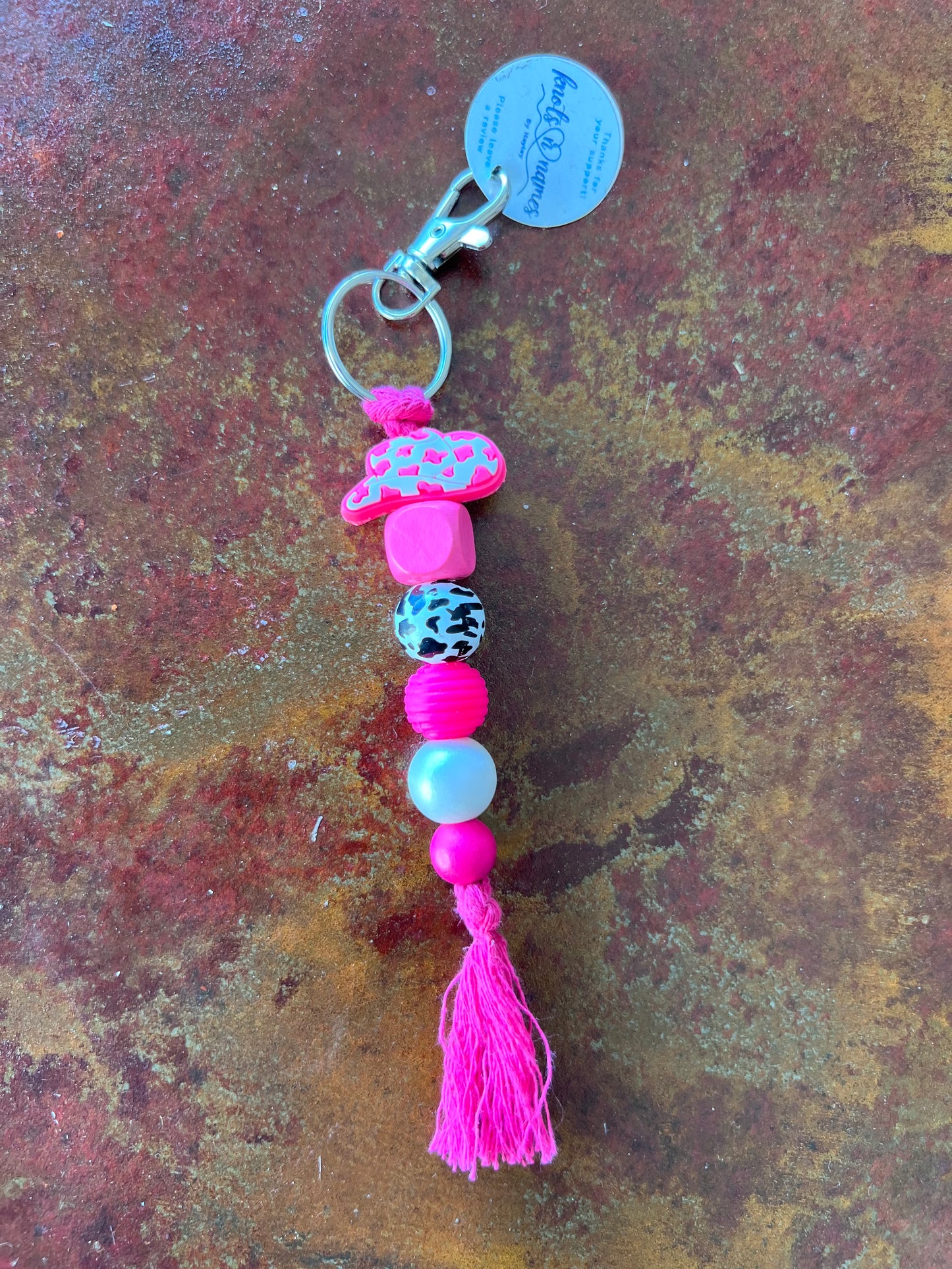Pink Cowgirl macrame keyring
