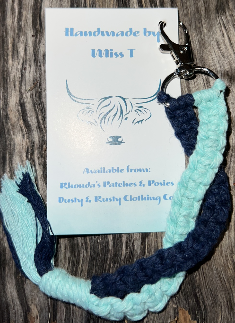 Handmade Macrame Keyring - Light Blue & Navy