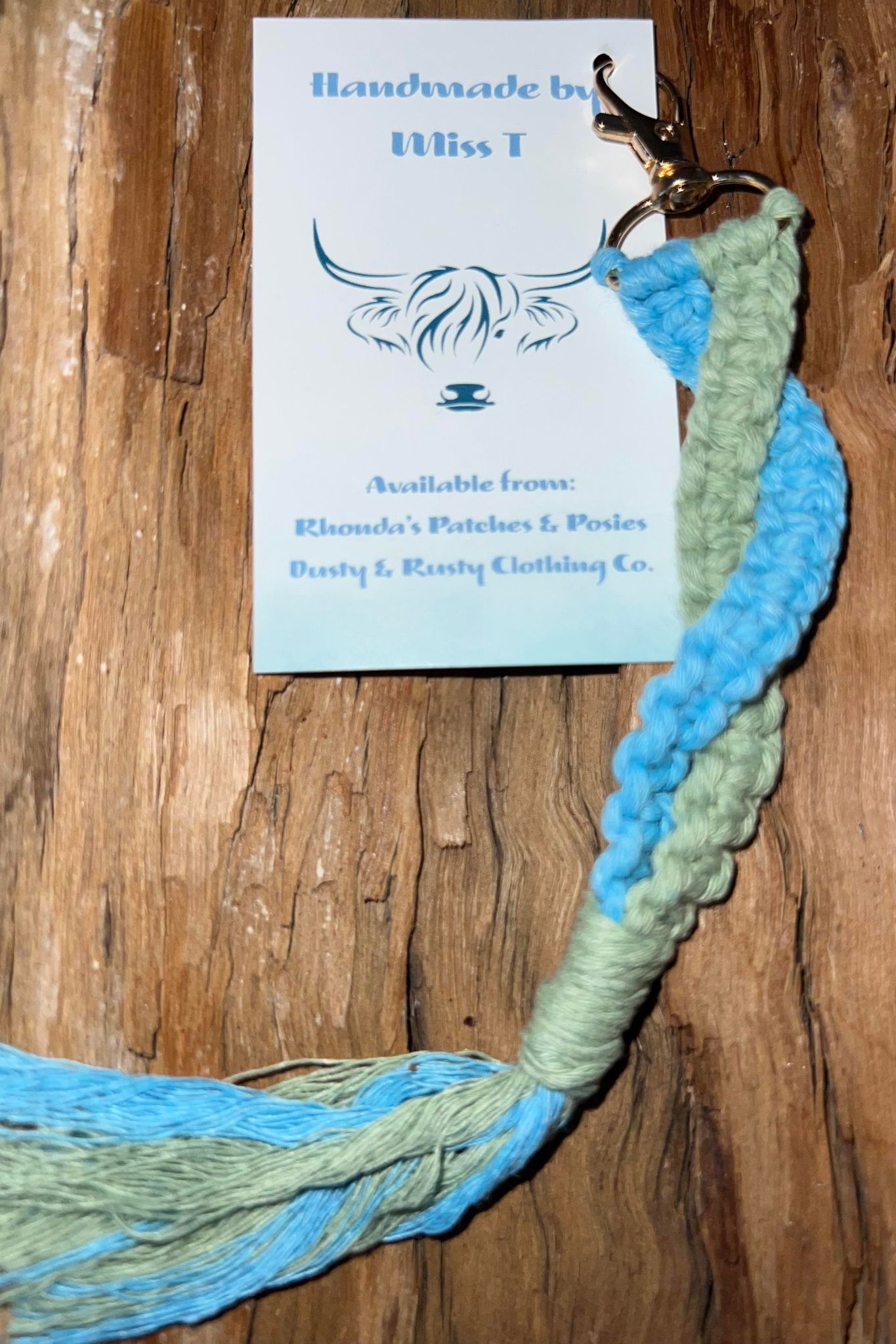 Handmade Macrame Keyring - Light Blue & Sage