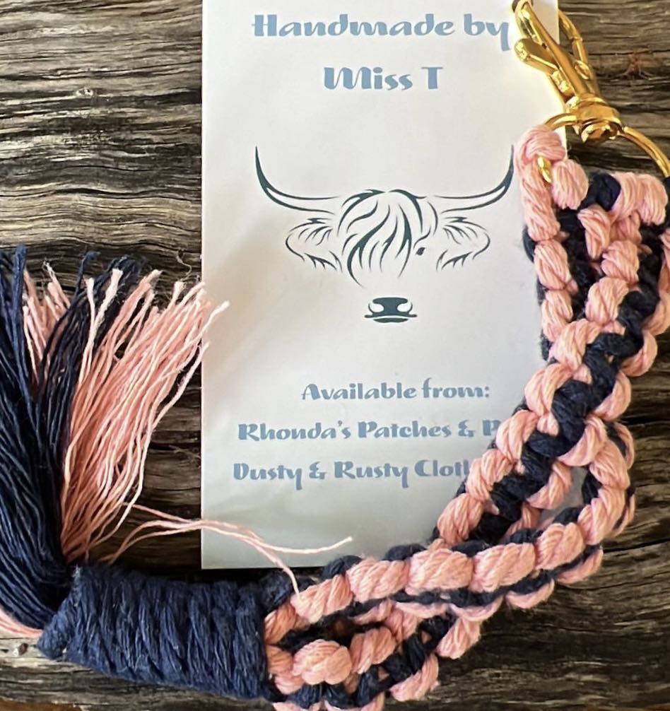 Handmade Macrame Keyring - Navy & Dusty Pink
