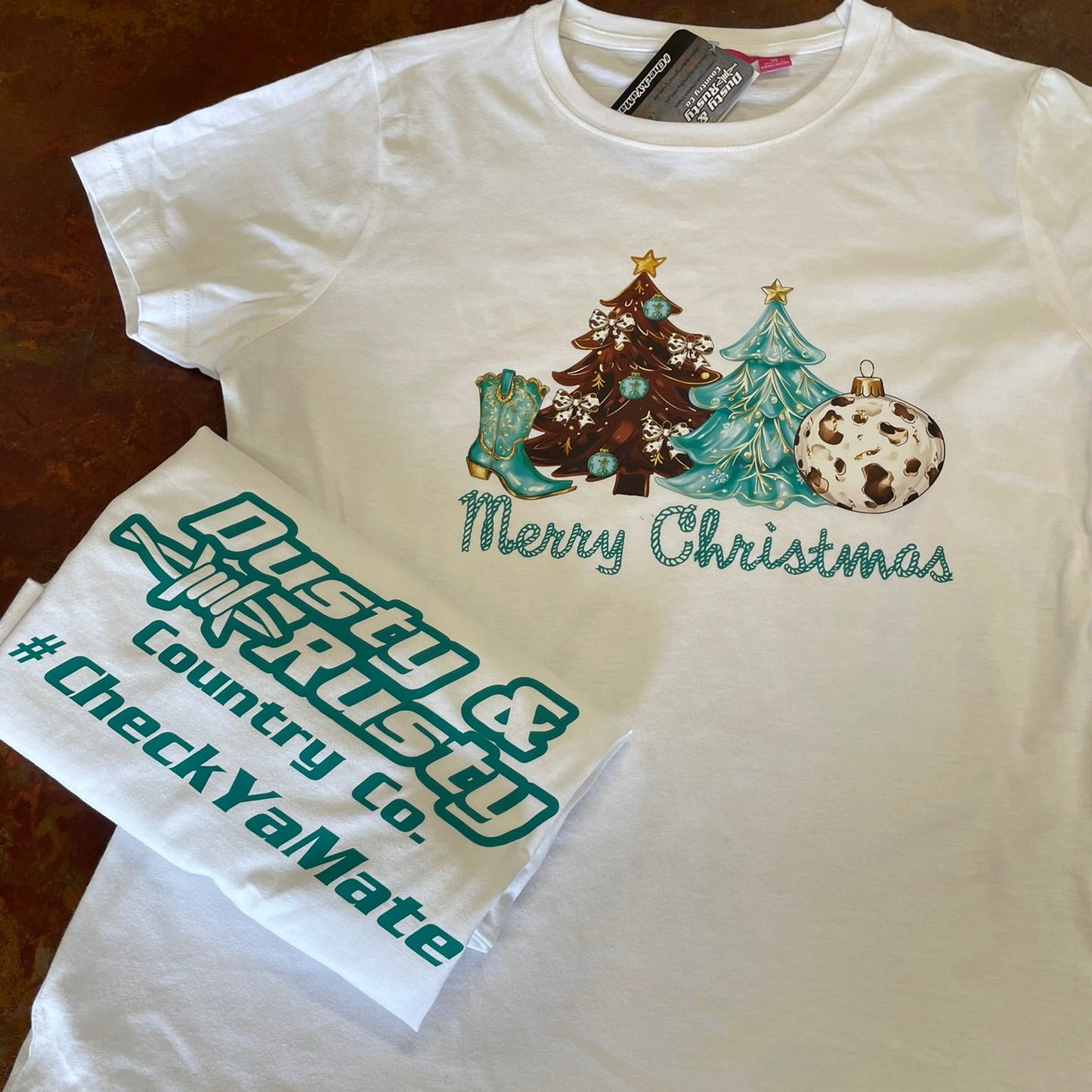 Ladies Turquoise Christmas Tee