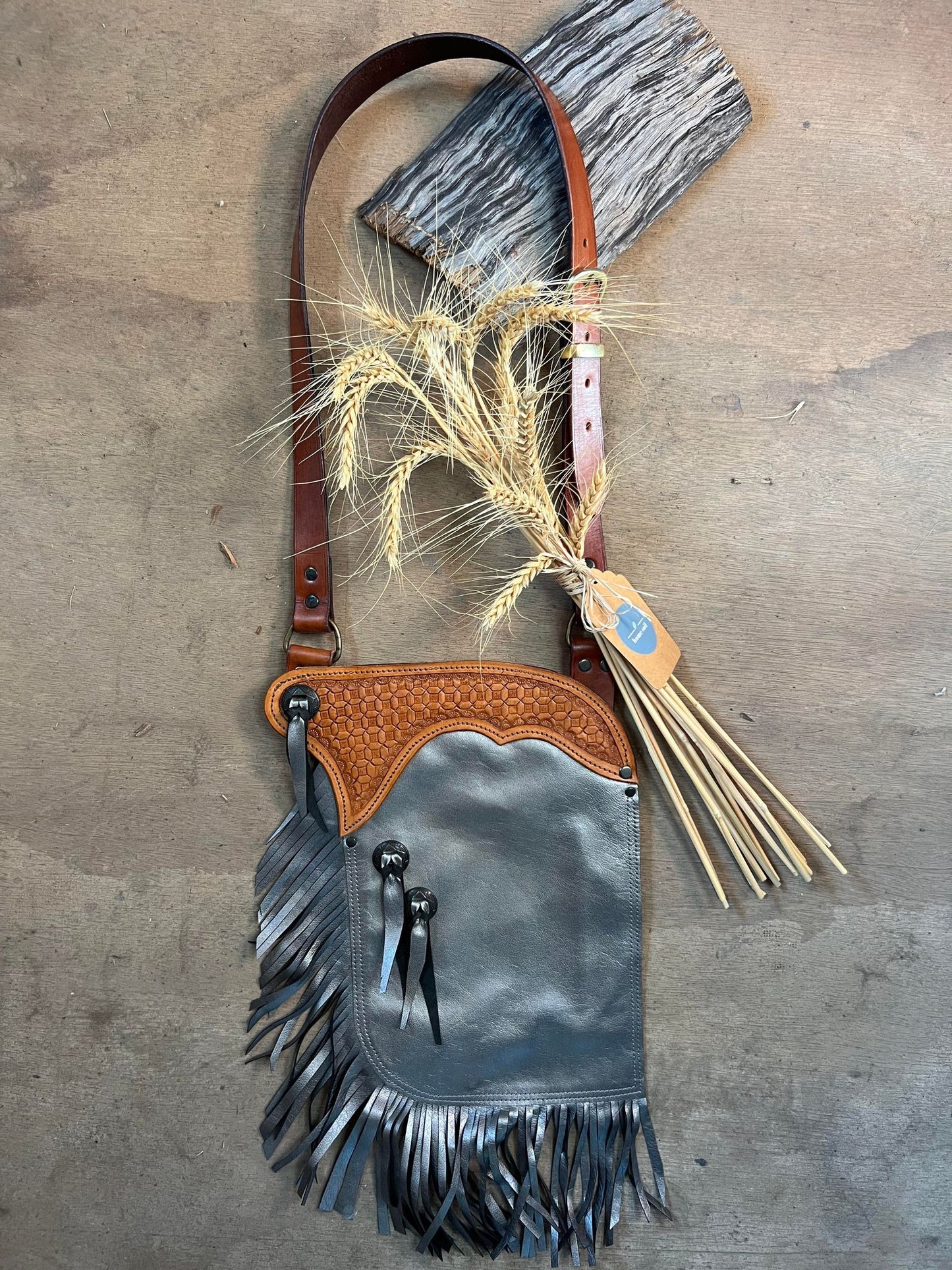 Handmade Leather Chap Bag - Silver
