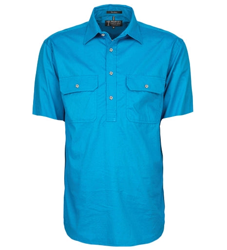 Mens Pilbara Closed Front S/S Shirt - Azure