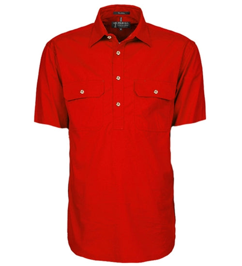 Mens Pilbara Closed Front S/S Shirt - Red