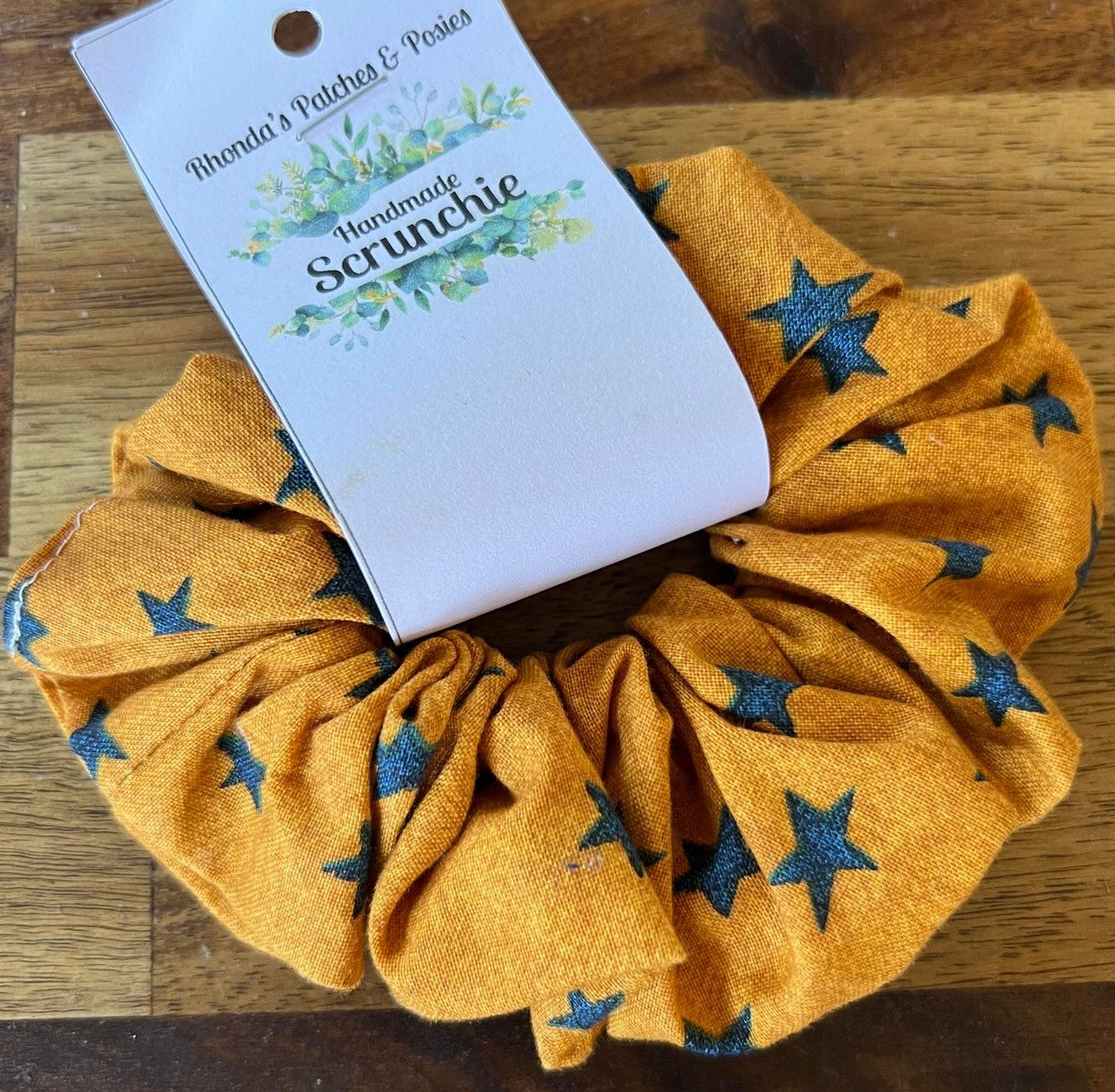 Scrunchie - Mustard & Blue Stars
