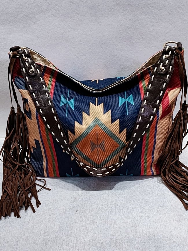 Navy Aztec Fringe Bag