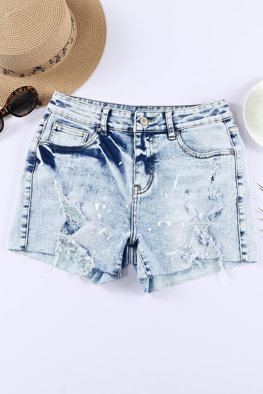 Ocean Distressed Denim Shorts