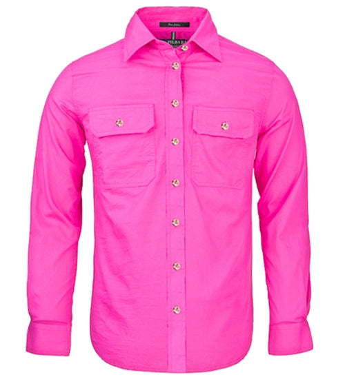 Women's Pilbara Open Front L/S Shirt - Hot Pink
