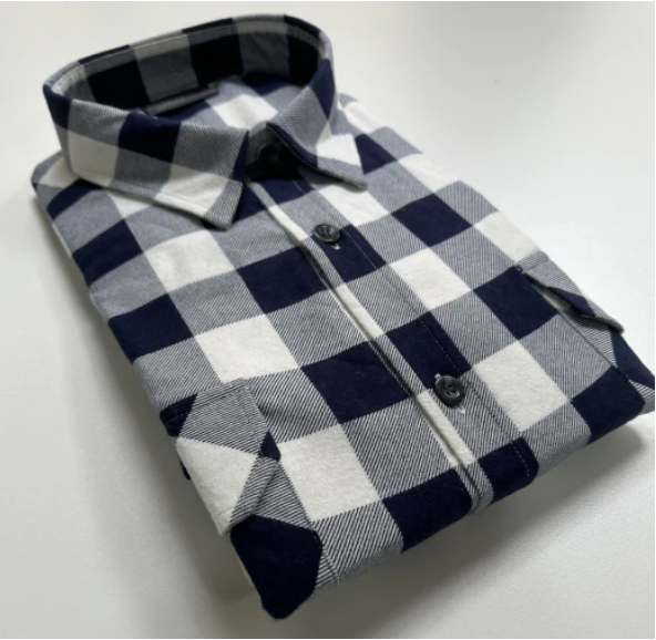 Pilgrim - Full Button Flannelette Shirt - Navy/White