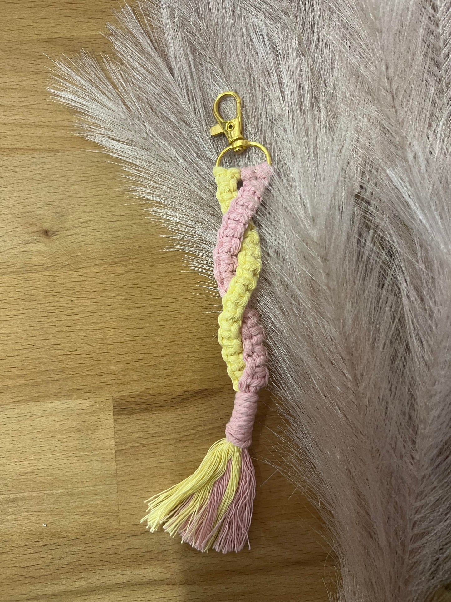Handmade Macrame Keyring - Pale Pink & Lemon