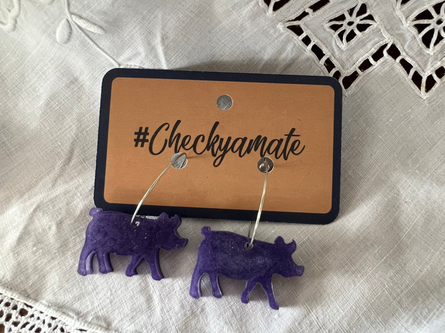 Purple Pig resin earrings - 002