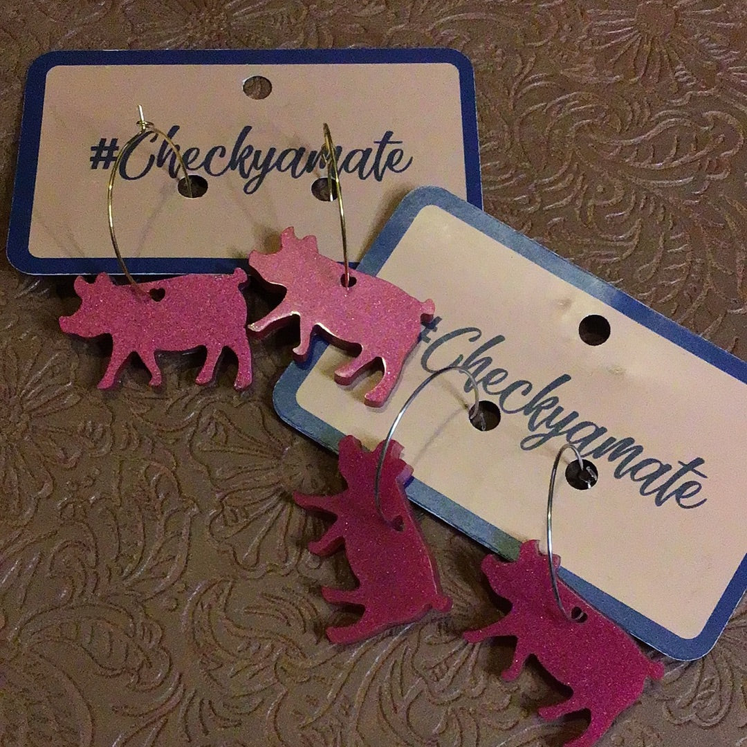 Pink Pig resin earrings - 013