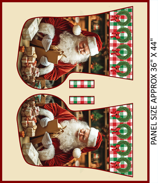 Santa in a Sock 36 Inch Panel Christmas
