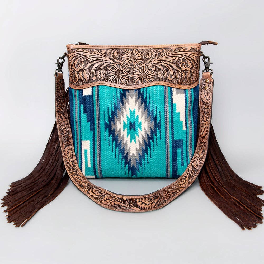 Tooled Leather & Saddle Blanket Crossbody Bag Jolene Western Fringe Purse by American Darling