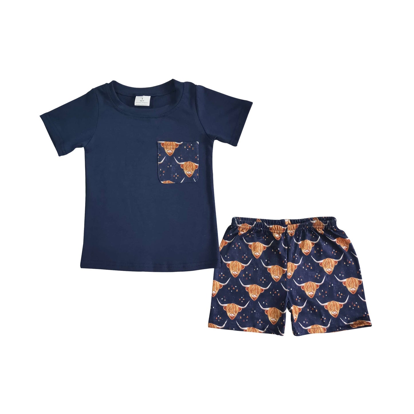 Baby boys black top western highland pocket shorts sets