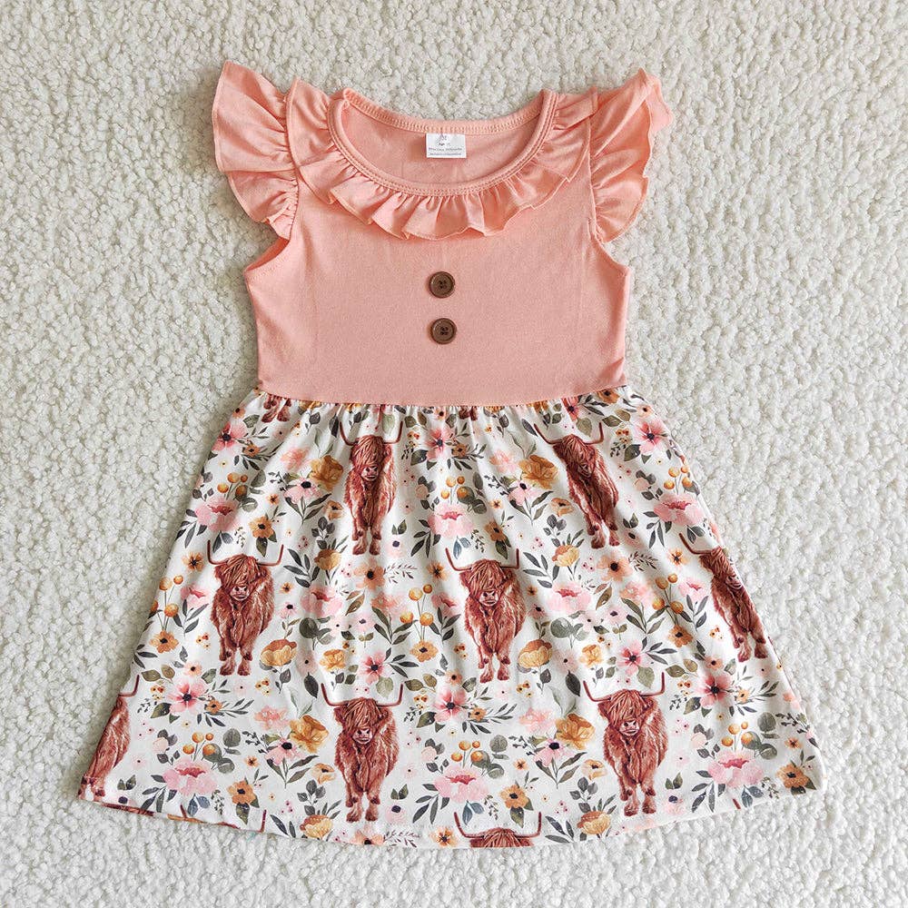 Baby Girls Western Highland Cow Pink Dress