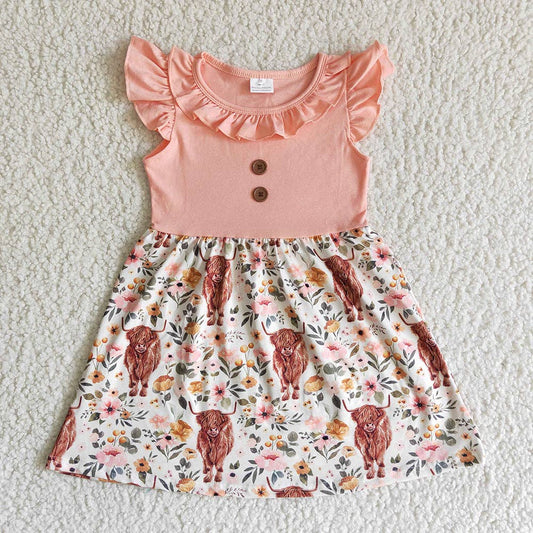 Baby Girls Western Highland Cow Pink Dress