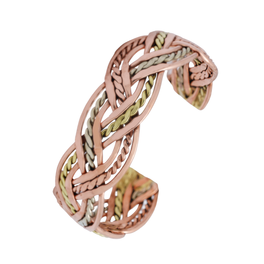 Tri-tone Braided Cuff Bracelet - 4040