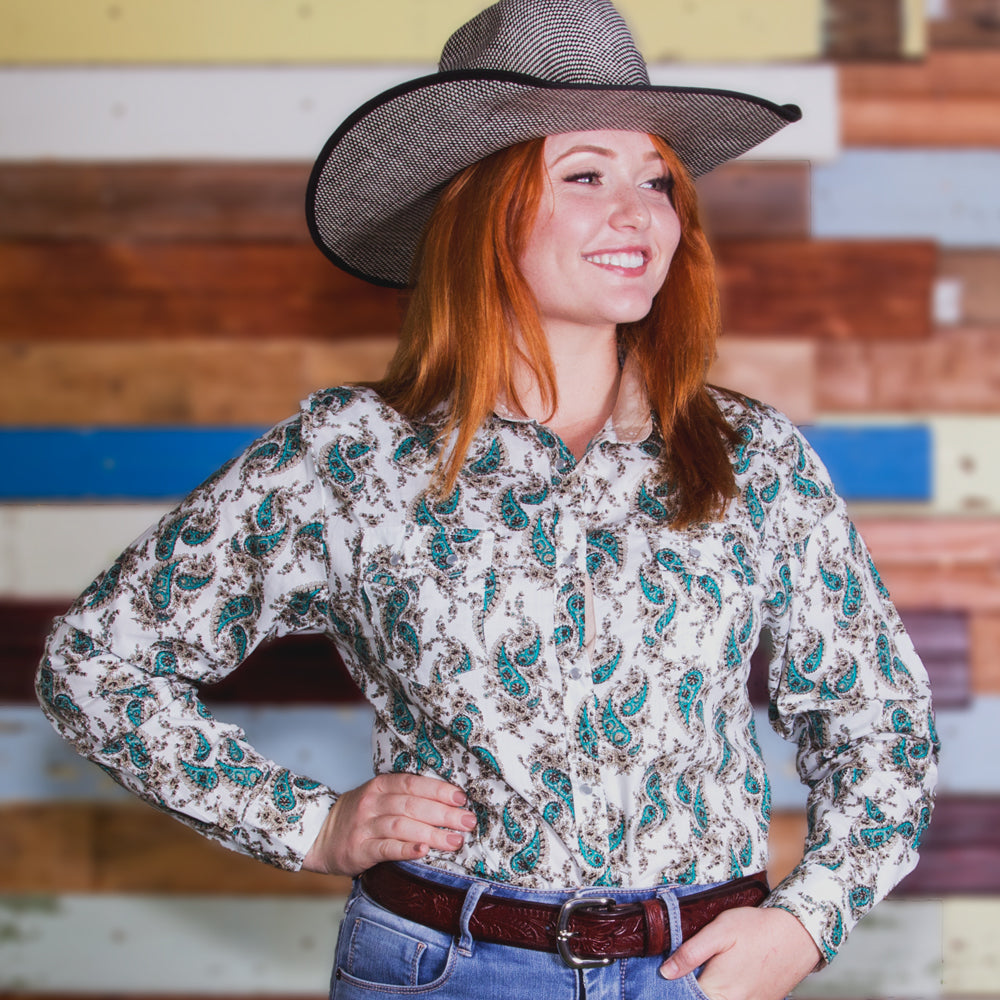 Emerald White Paisley Ladies Shirt