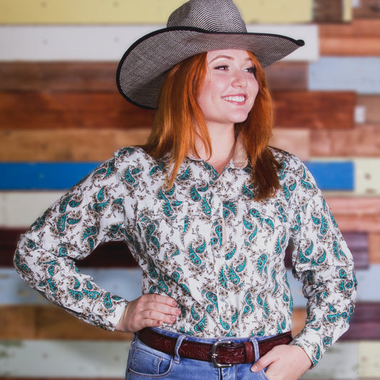 Emerald White Paisley Ladies Shirt