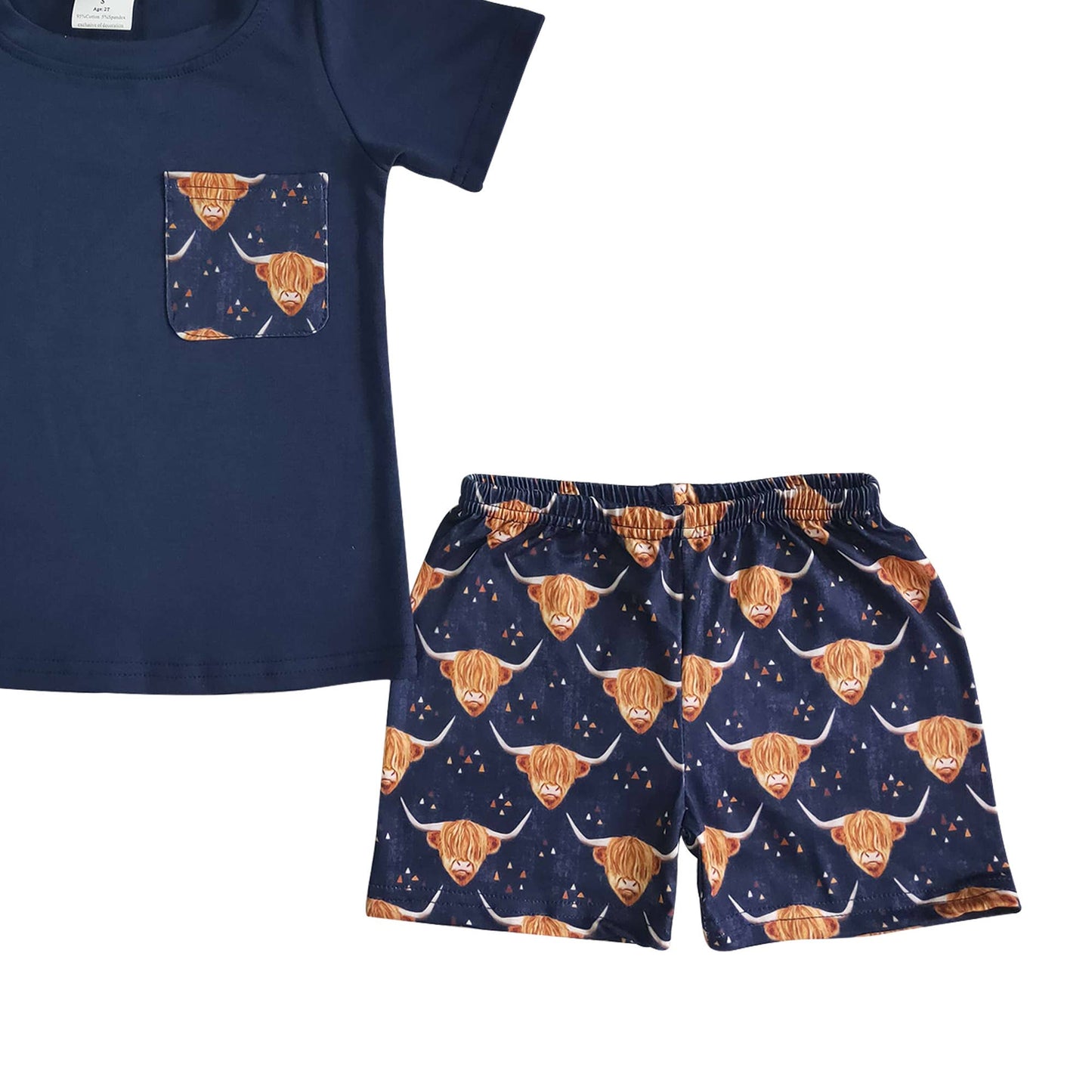 Baby boys black top western highland pocket shorts sets