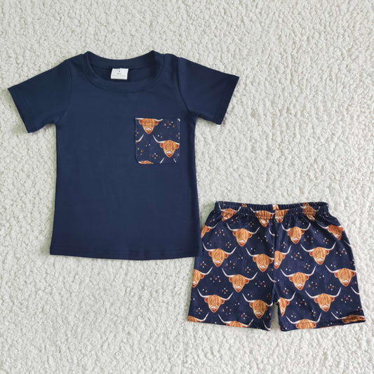 Baby boys black top western highland pocket shorts sets