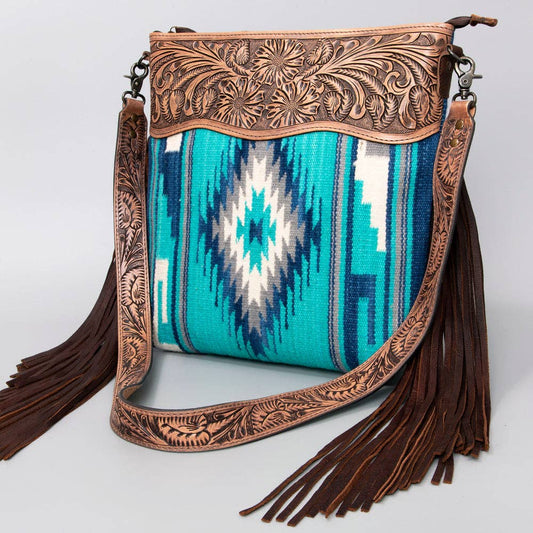 Tooled Leather & Saddle Blanket Crossbody Bag Jolene Western Fringe Purse by American Darling
