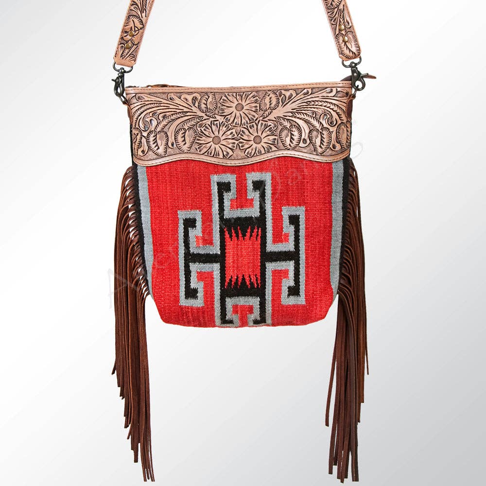 Tooled Leather & Saddle Blanket Crossbody Bag Jolene Western Fringe Purse by American Darling