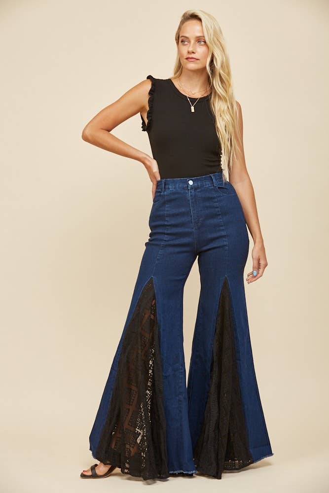 LACE DETAIL WIDE LEG JEANS DENIM RESTOCK