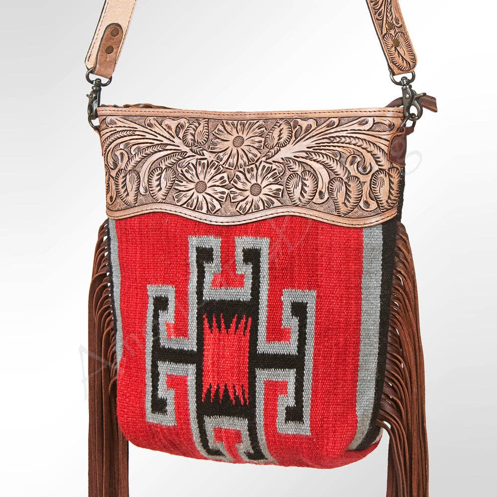Tooled Leather & Saddle Blanket Crossbody Bag Jolene Western Fringe Purse by American Darling