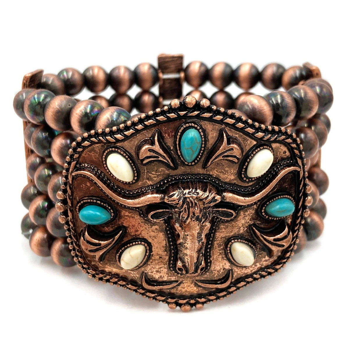 Longhorn Western Trophy Buckle Chunky Beaded Bracelet