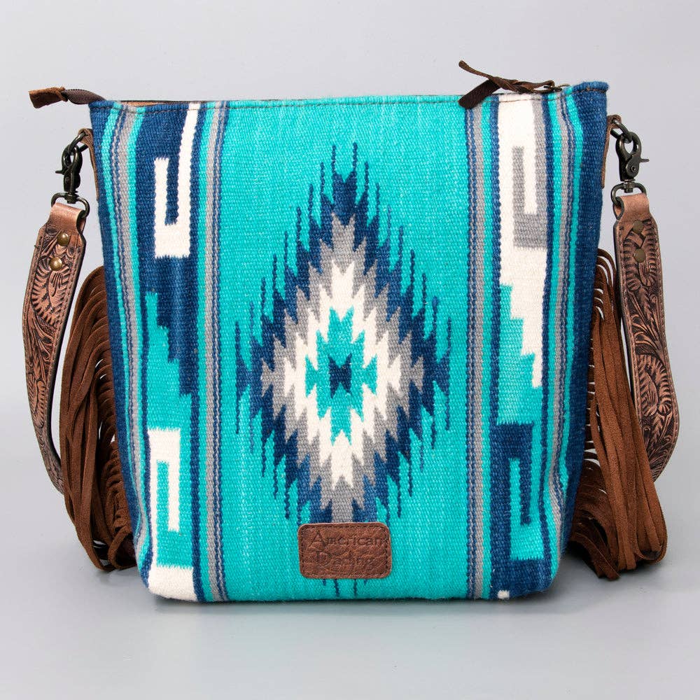 Tooled Leather & Saddle Blanket Crossbody Bag Jolene Western Fringe Purse by American Darling