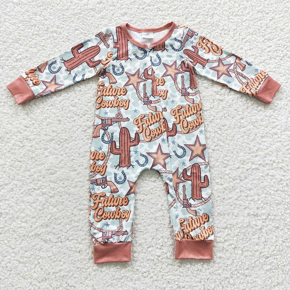 Baby Kids Western Cactus Zip Rompers