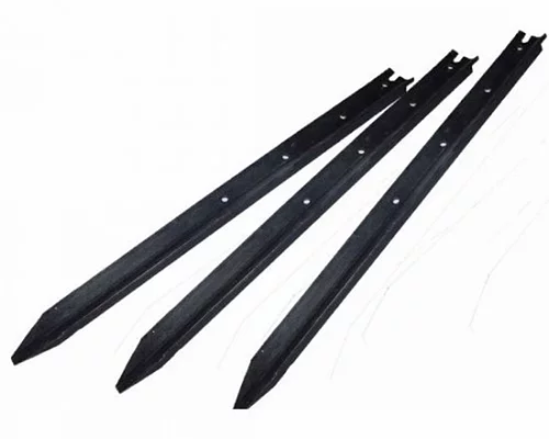 Three black metal stakes on a white background