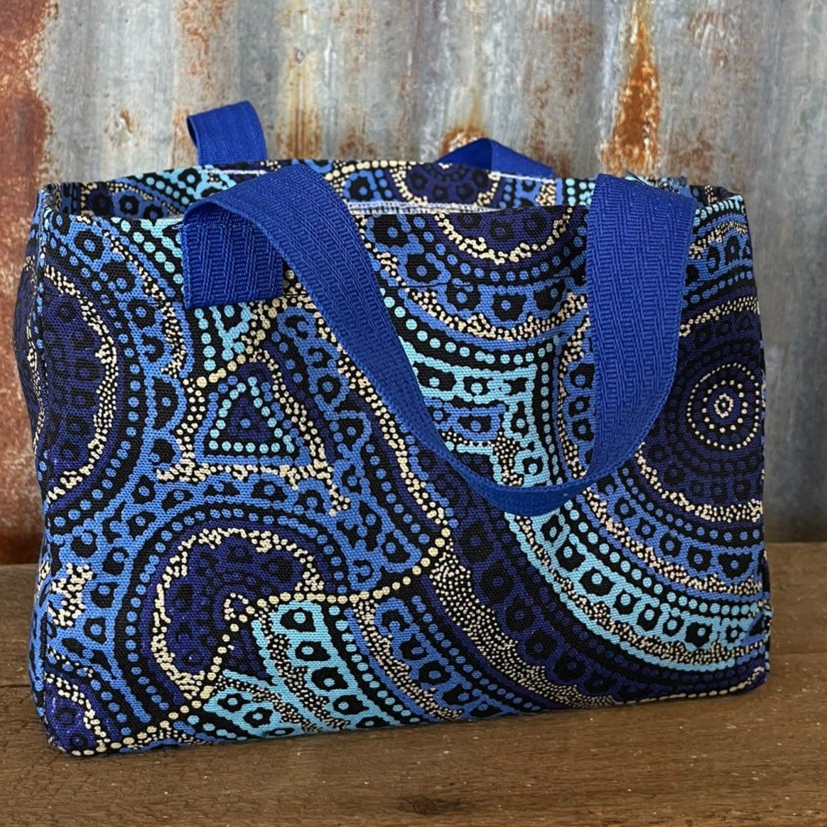 Travel Mug Carrier - Blue & Gold Print