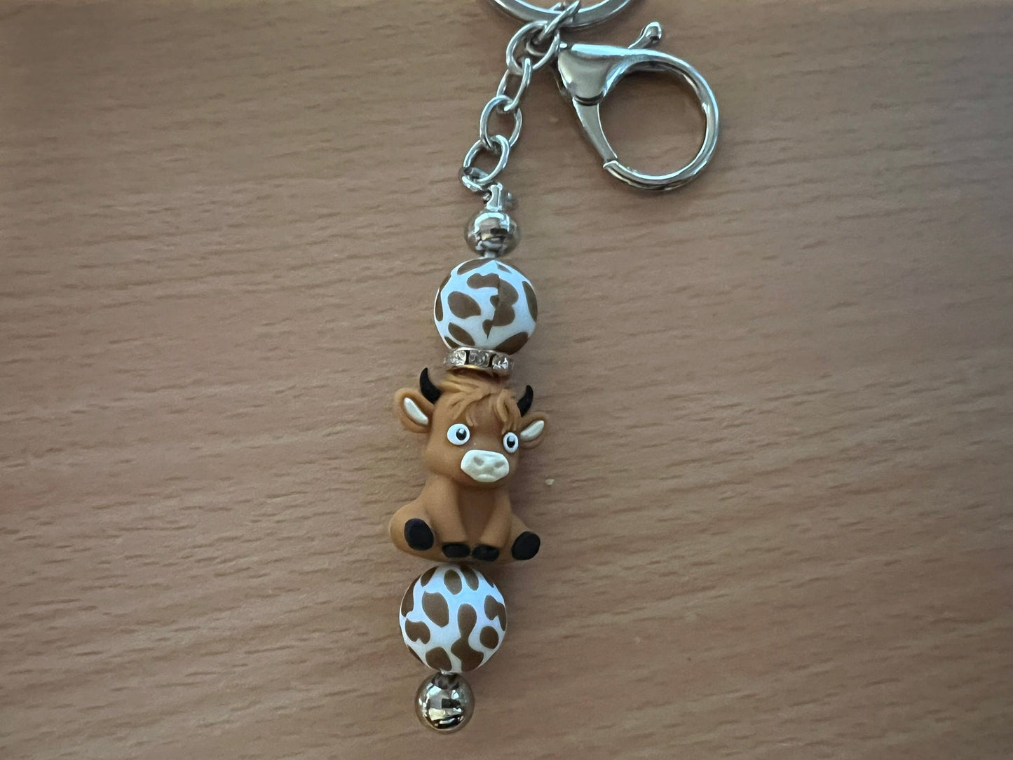 Beaded Keyring - Brown Cow