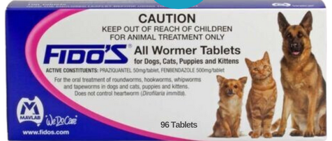 Fido's Allwormer For Dogs, Cats, Puppies & Kittens - sheet 8 tablets