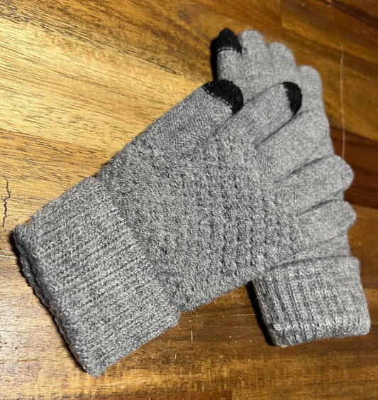 Grey & Black Knit Gloves