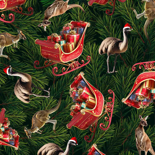 Santa in Oz - Kangaroos, Emus & Sleighs - Fat Quarter