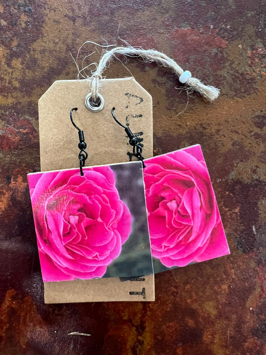 Hot Pink Rose Earrings (4x4cm)