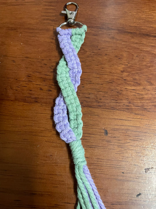 Handmade Macrame Keyring - Green & Purple