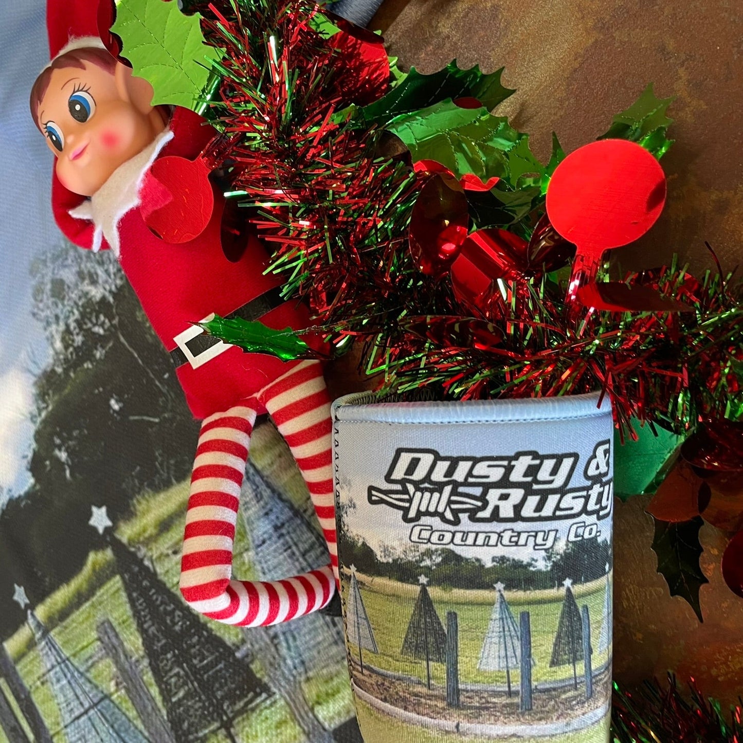 Barbed Wire Tree Stubby Cooler - Blue