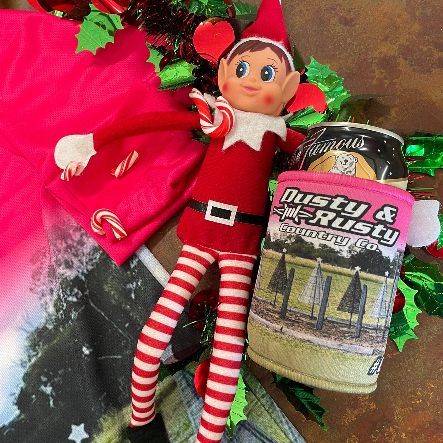 Barbed Wire Tree Stubby Cooler - Pink